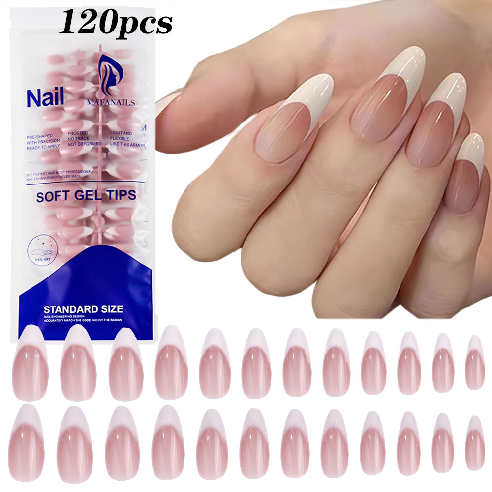 Nail Art Aesthetic - 120pcs Pink Medium Almond French False