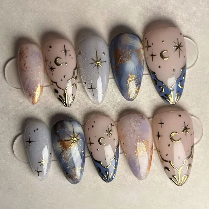 Nail Art Ombre - 24Pcs Short Almond Nails Set Full