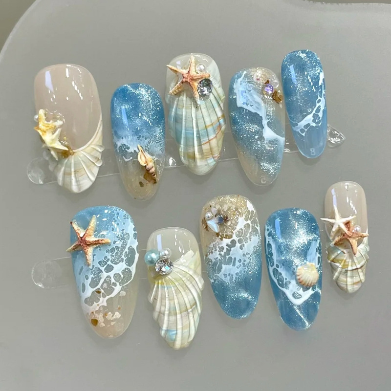 Nail Art Xs - 24Pcs Mid-length French Almond Fake Nails