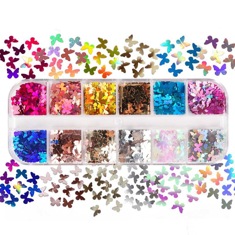 Nail Art Ombre - Mix Color Fluorescent Butterfly Glitter Eyelash