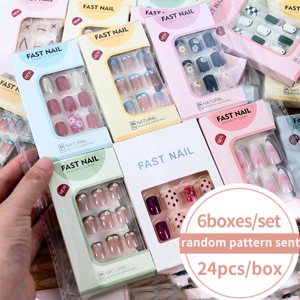 6Boxes/Set Short Square Fake N - Nail Art Aesthetic recension och pris