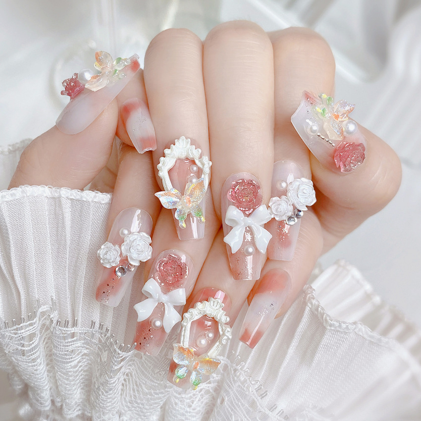 Blush Pink False Nails Bowknot - Nail Art Xs recension och pris