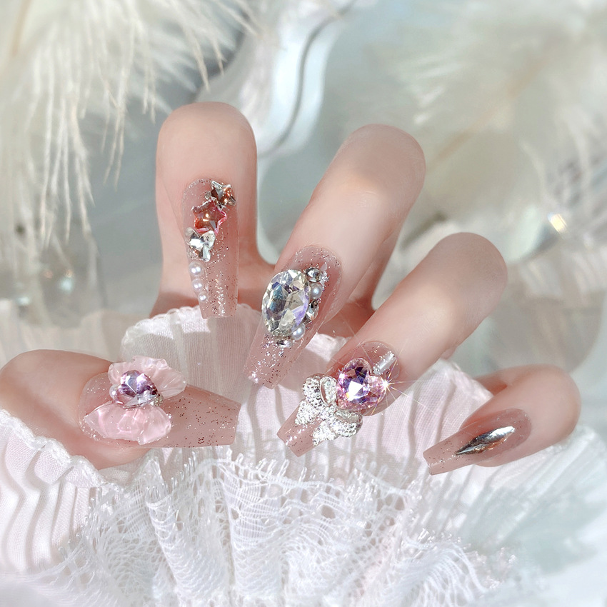 Blush Pink False Nails Bowknot - Nail Art Xs recension och pris