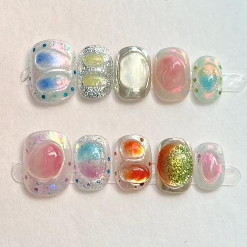 10Pcs Cute Short Round Handmad - Nail Art Aesthetic recension och pris