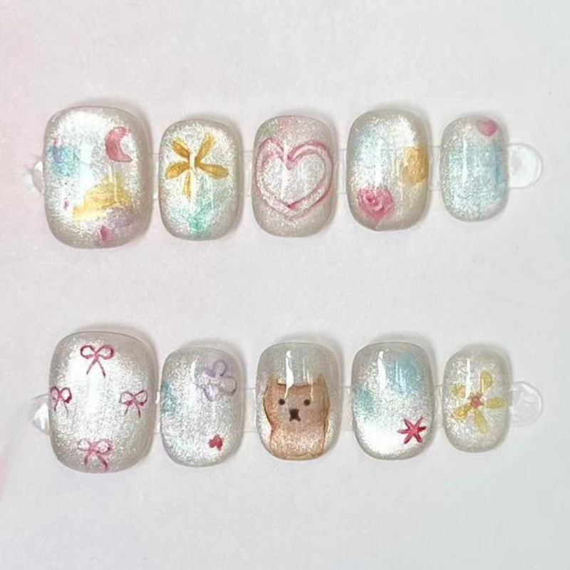 10Pcs Cute Short Round Handmad - Nail Art Aesthetic recension och pris