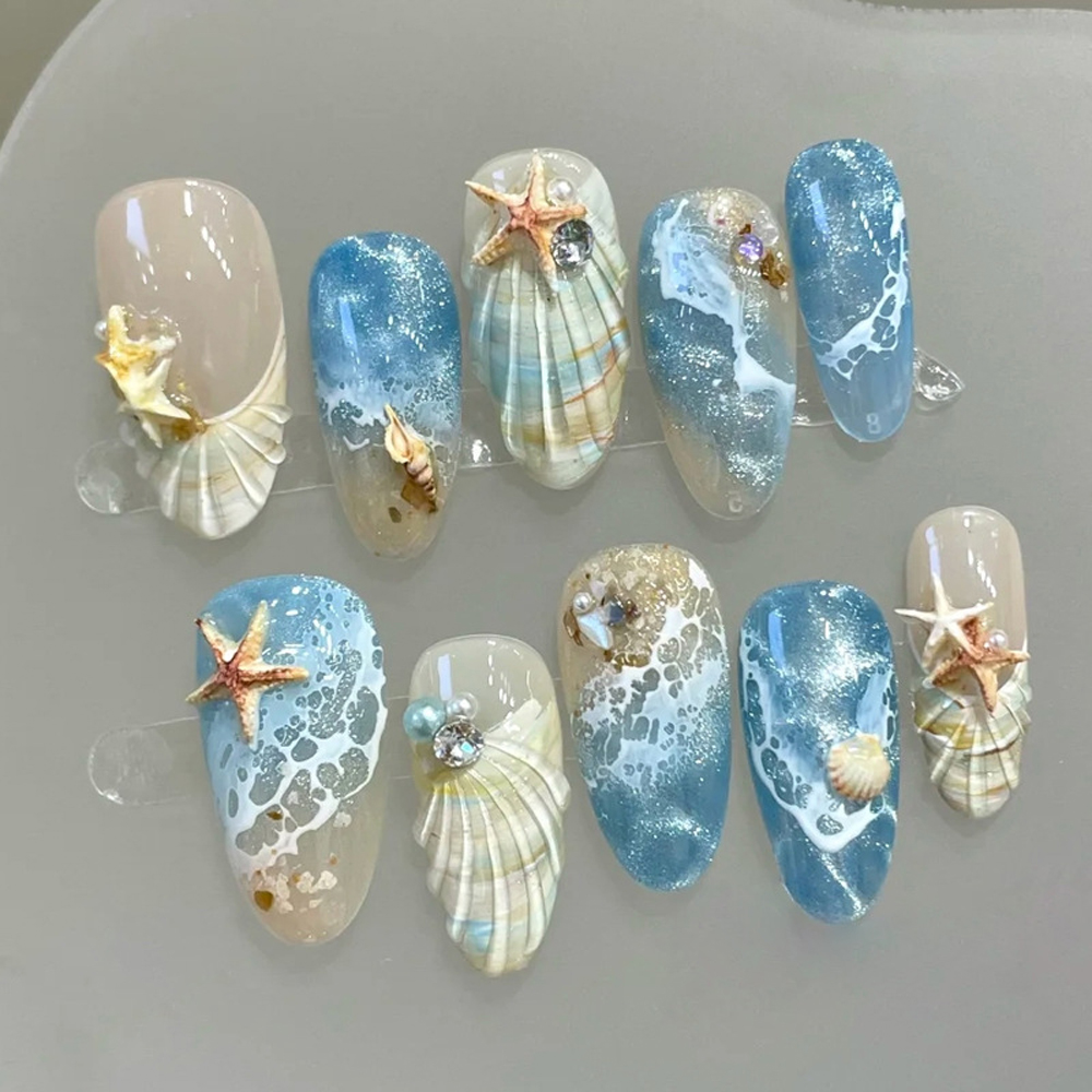 10pcs Ocean Wave Beach Press O - Nail Art Xs recension och pris