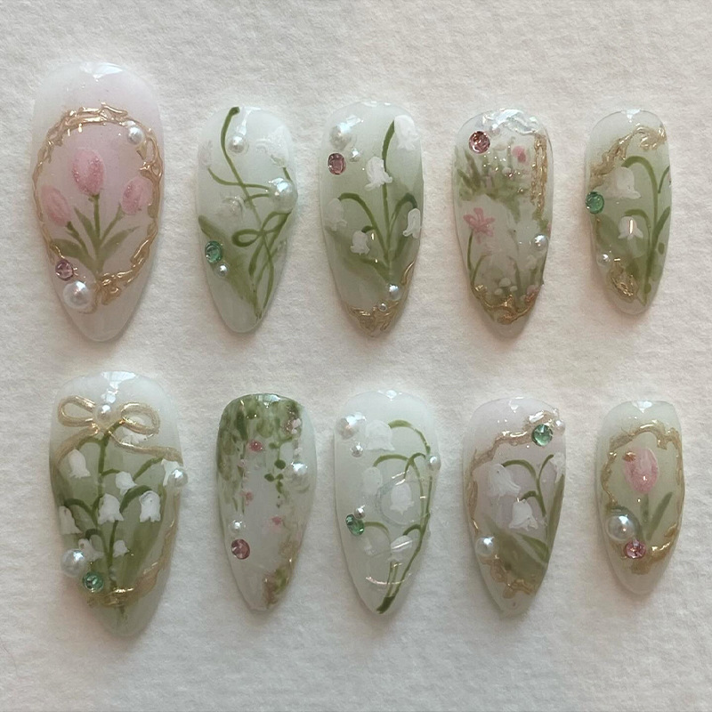 24Pcs Green French Fake Nails  - Nail Art Aesthetic recension och pris