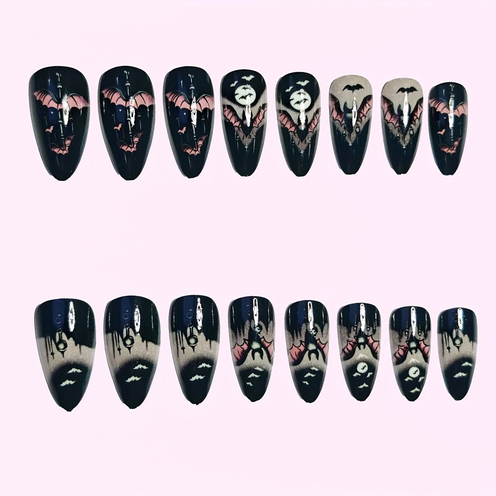 24Pcs Halloween Fake Nails Bla - Nail Art Aesthetic recension och pris